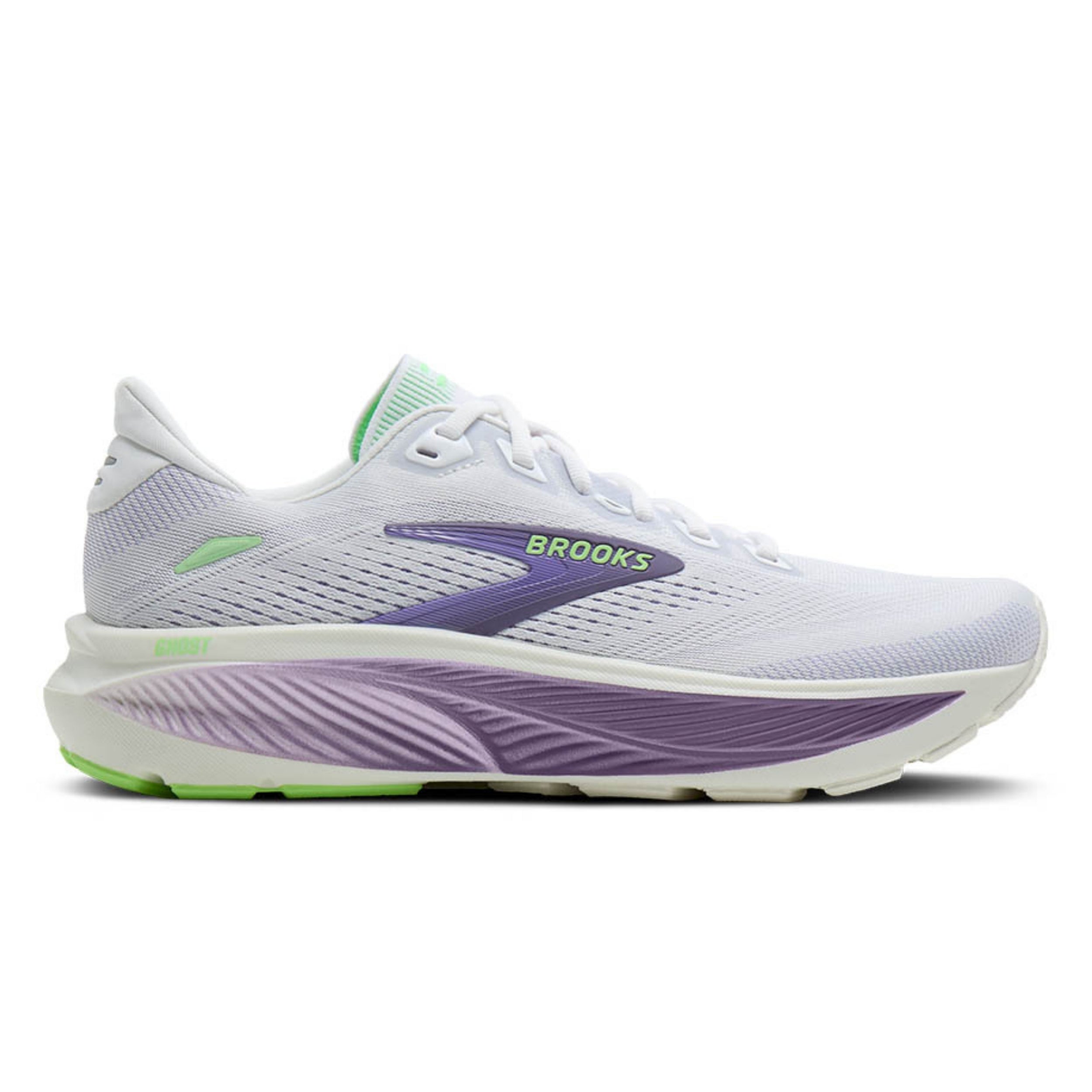 BROOKS SHOE GHOST 18 WN WHITE/PURPLE HEBE/GREEN (AW26) – Baseline