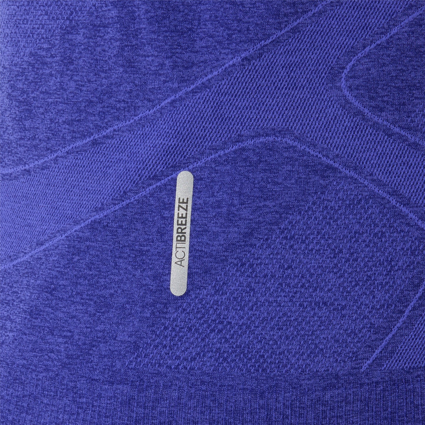 Close-up of blue fabric with 'ACIBREEZE' label