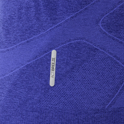 Close-up of blue fabric with 'ACIBREEZE' label