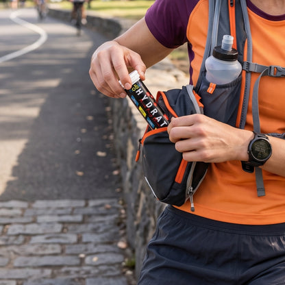 Hookit Hydrate being taken out of a bag by a runner