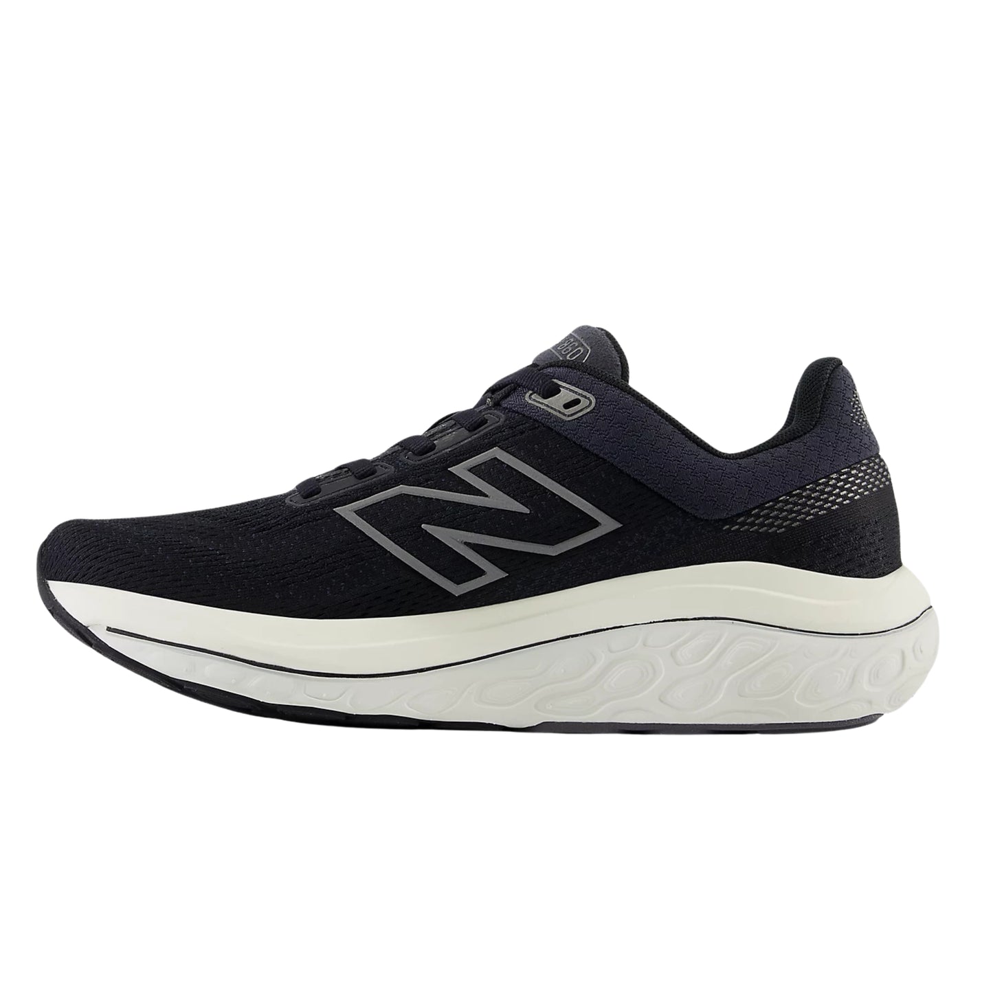 Black New Balance running shoe on a white background