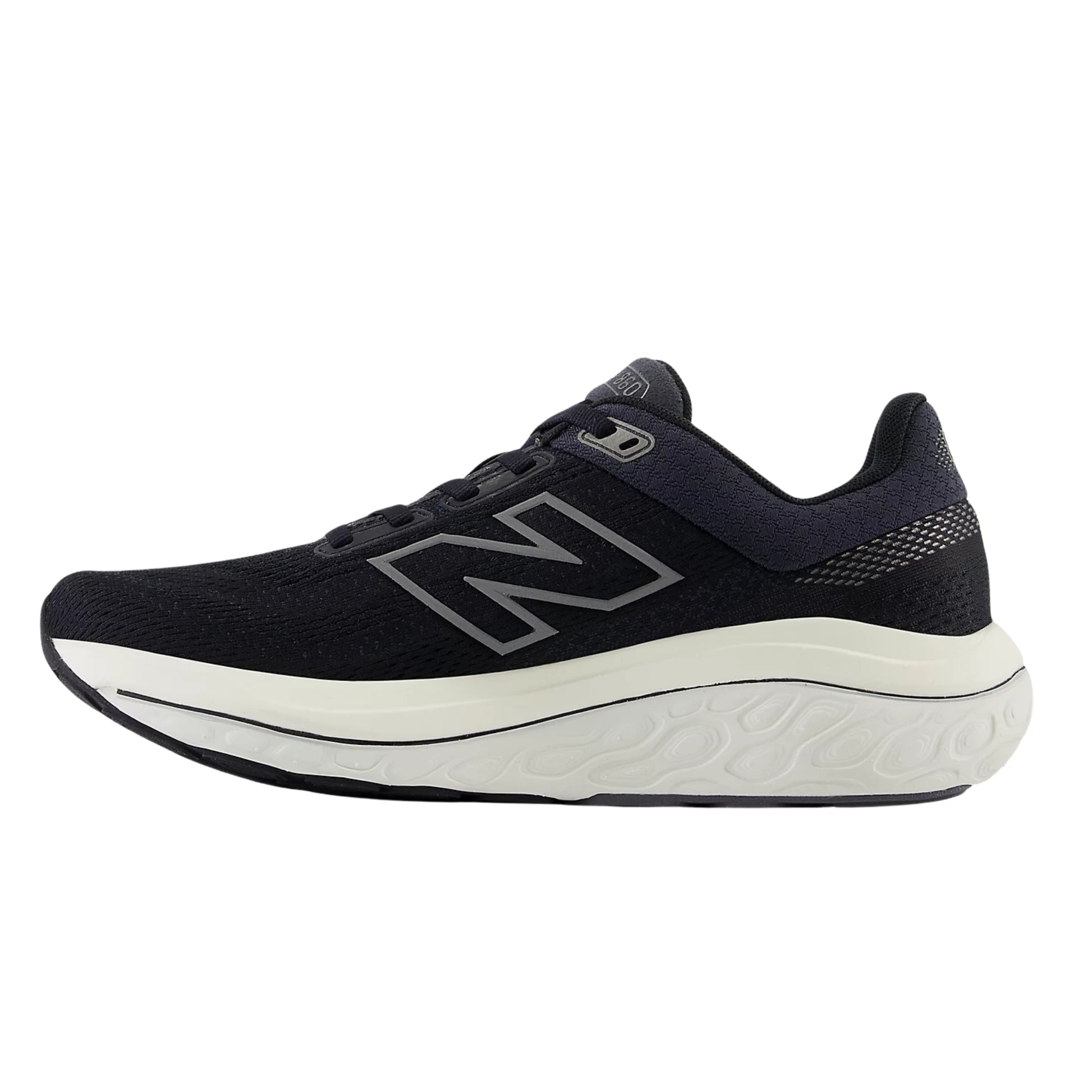 Black New Balance running shoe on a white background