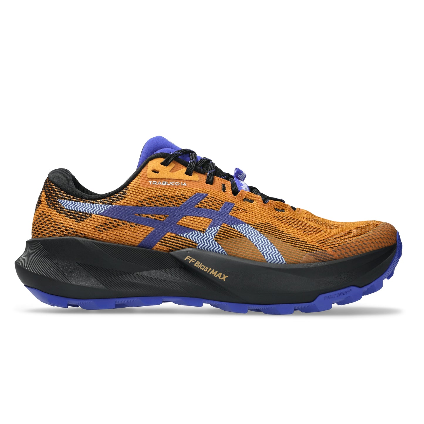 Orange and blue running shoe on a white background