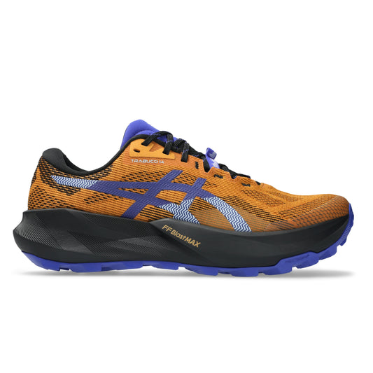 Orange and blue running shoe on a white background