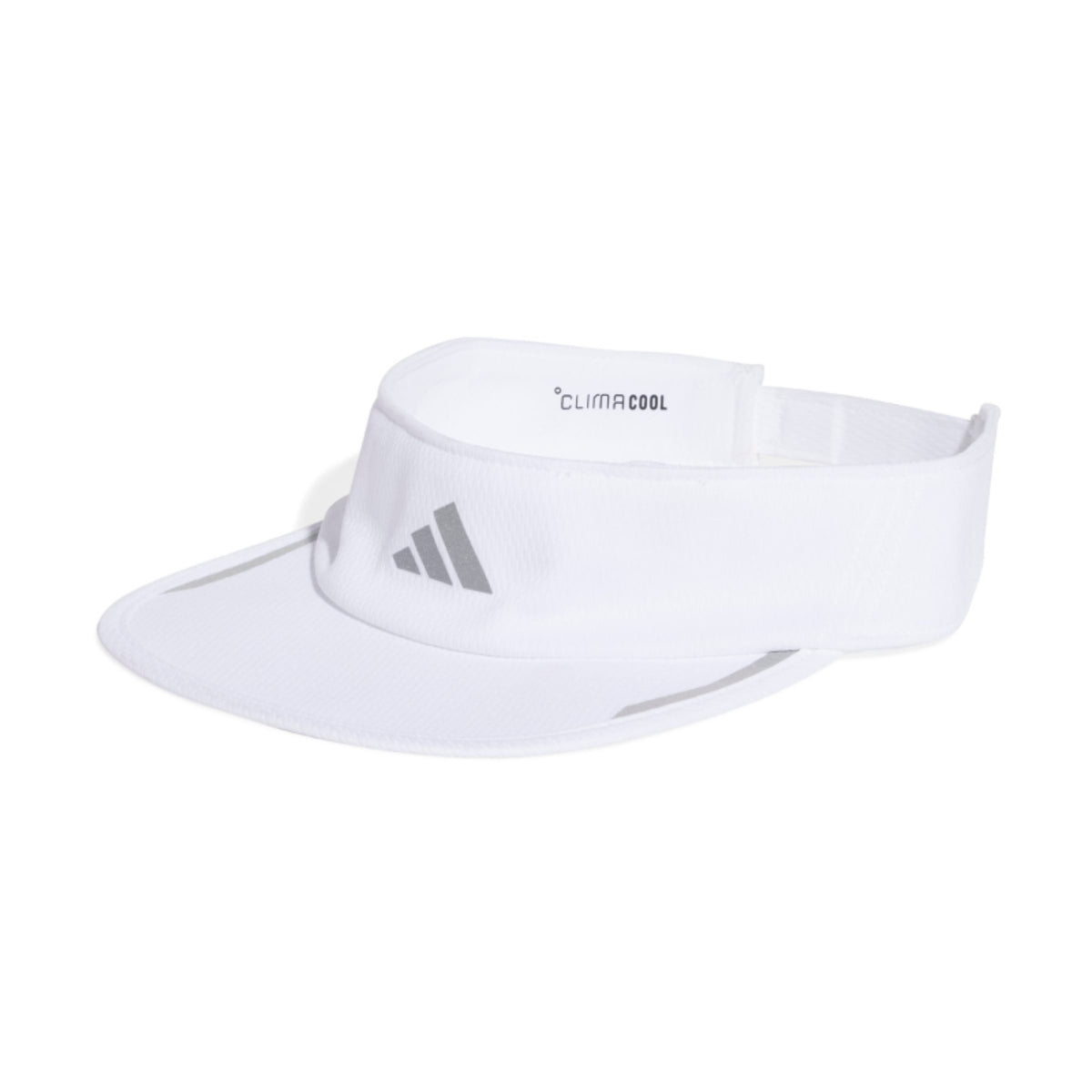 White visor with Adidas logo on a white background