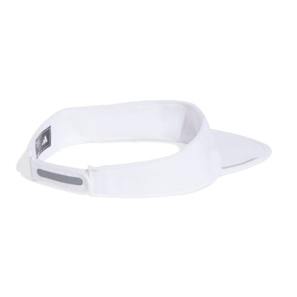 White visor with a small logo on a white background