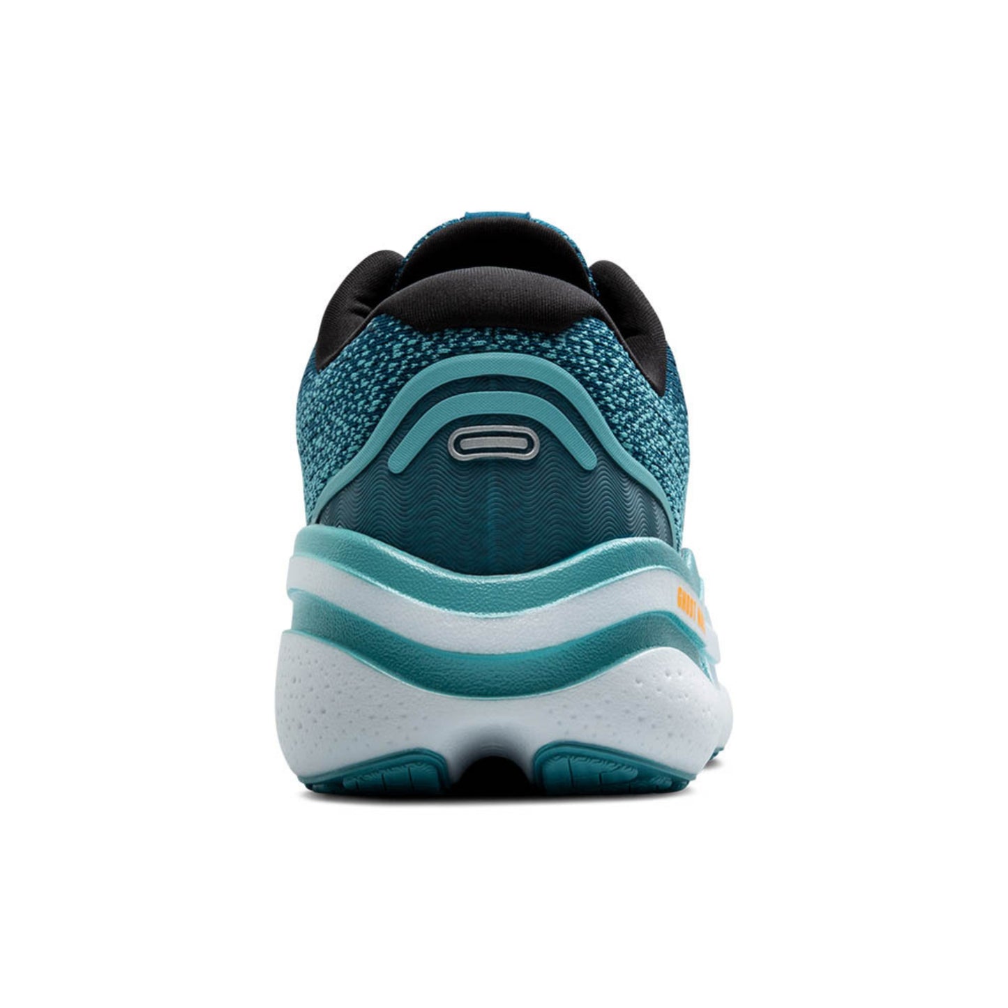 Blue and black Brooks running shoe on a white background