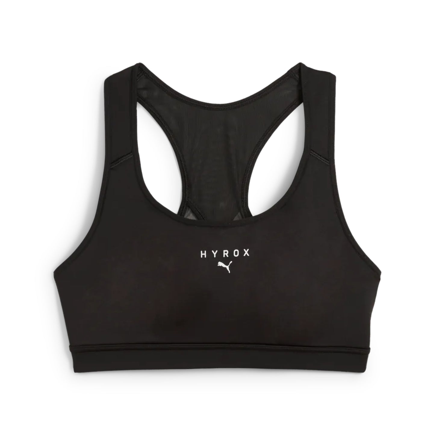 Black sports bra with 'HYROX' branding on a white background