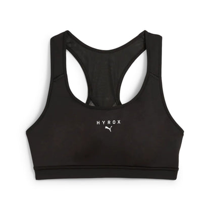 Black sports bra with 'HYROX' branding on a white background