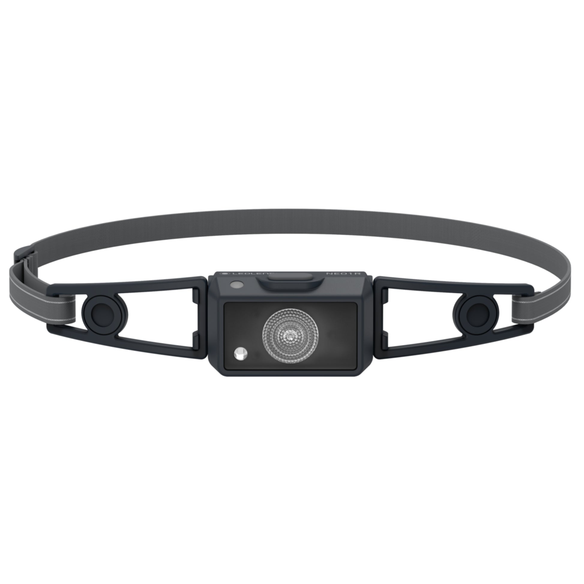 Black headlamp with gray band on a white background