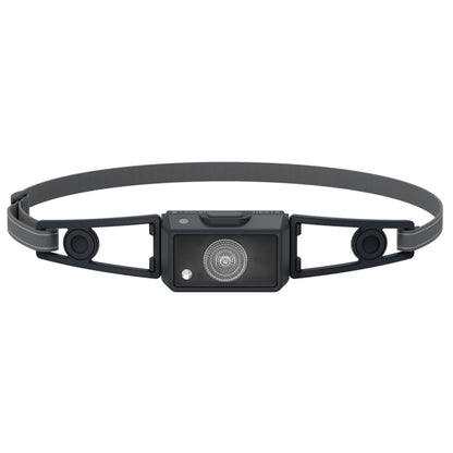 Black headlamp with gray band on a white background