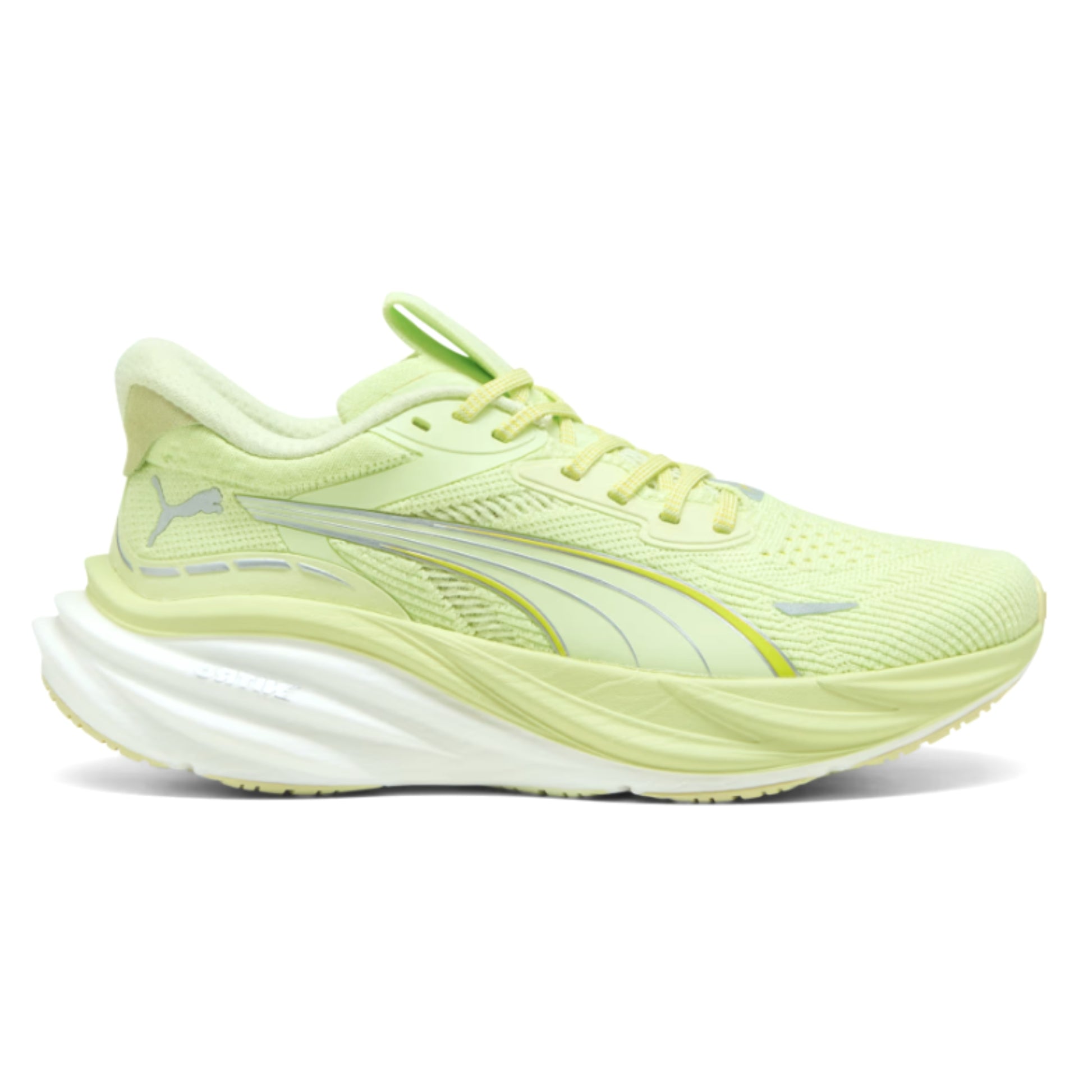 Light green Puma running shoe with Puma logo on a white background