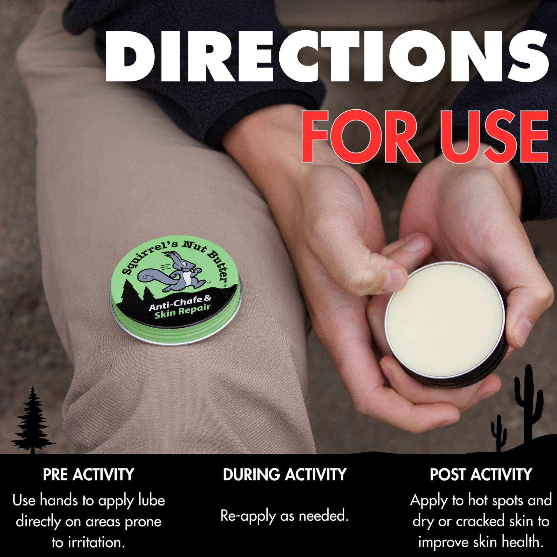 Product packaging with application directions on a neutral background