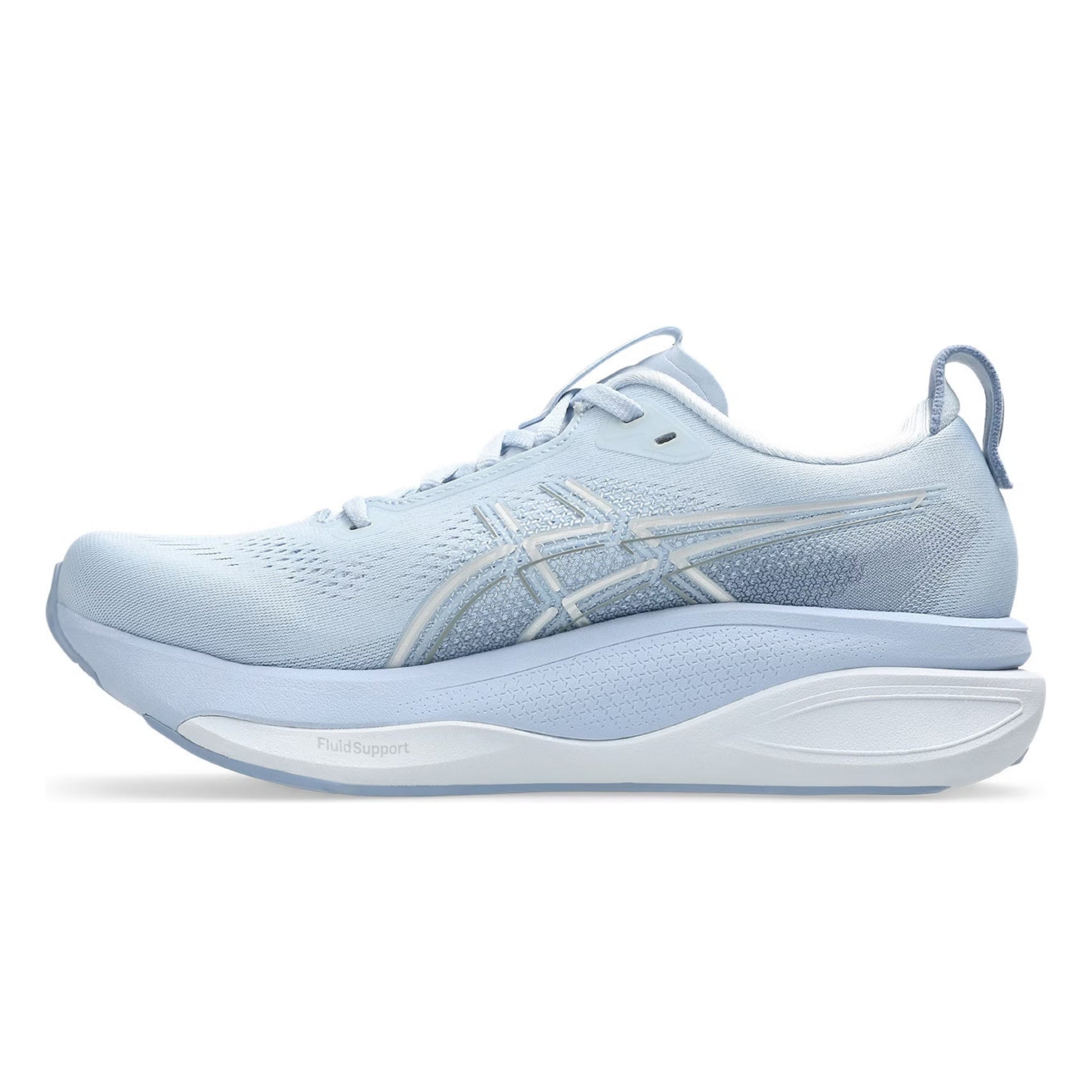Light blue Asics running shoe on a white background