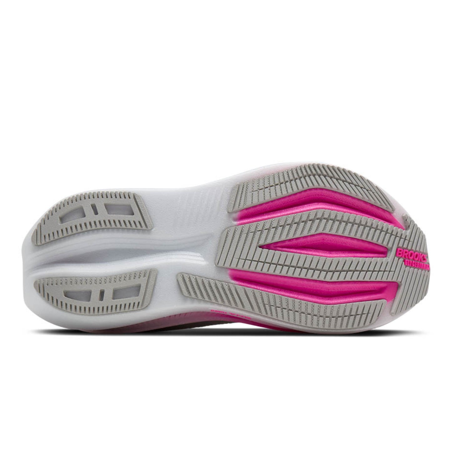 White and pink Brooks shoe sole on a white background