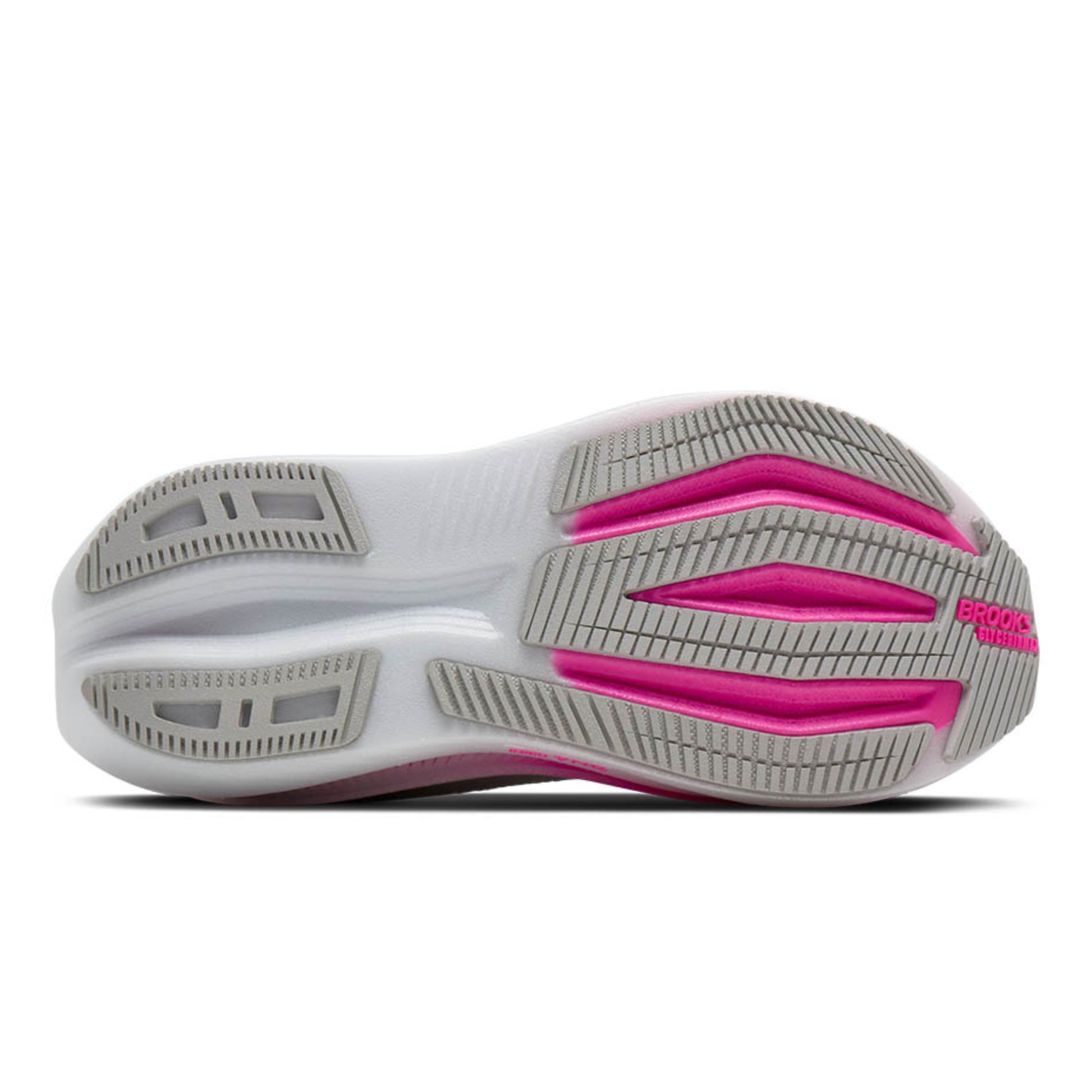 White and pink Brooks shoe sole on a white background