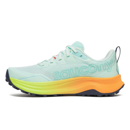 Light blue running shoe with gradient sole on a white background