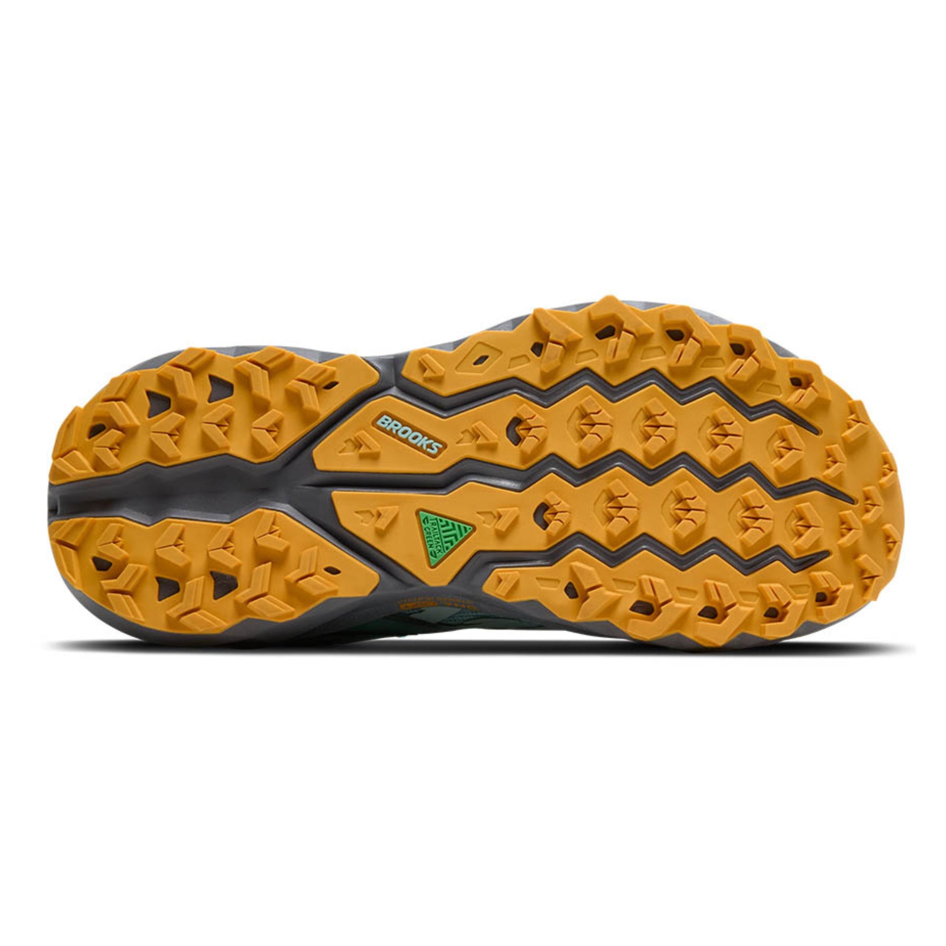 Bottom of the running shoe with orange color sole 