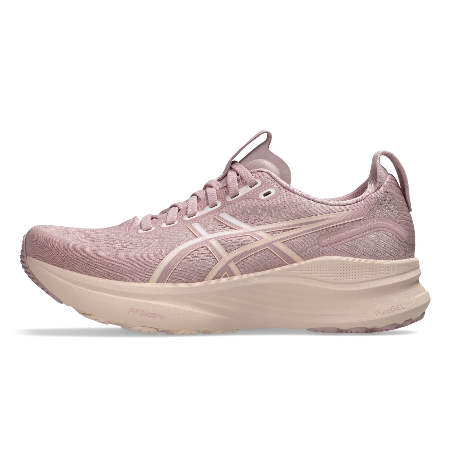 Pink running shoe on a white background