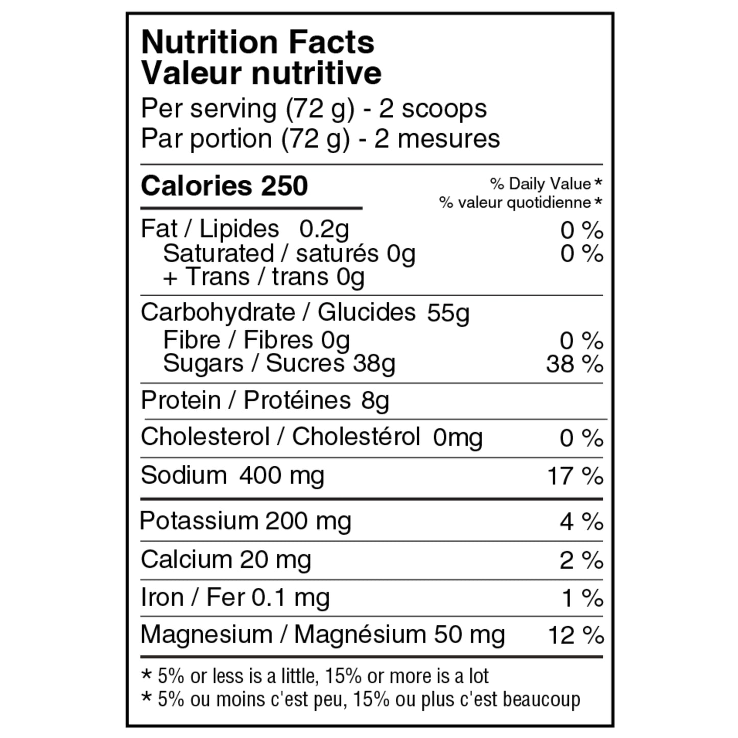 Nutrition facts label for a product with detailed calorie and nutrient information.