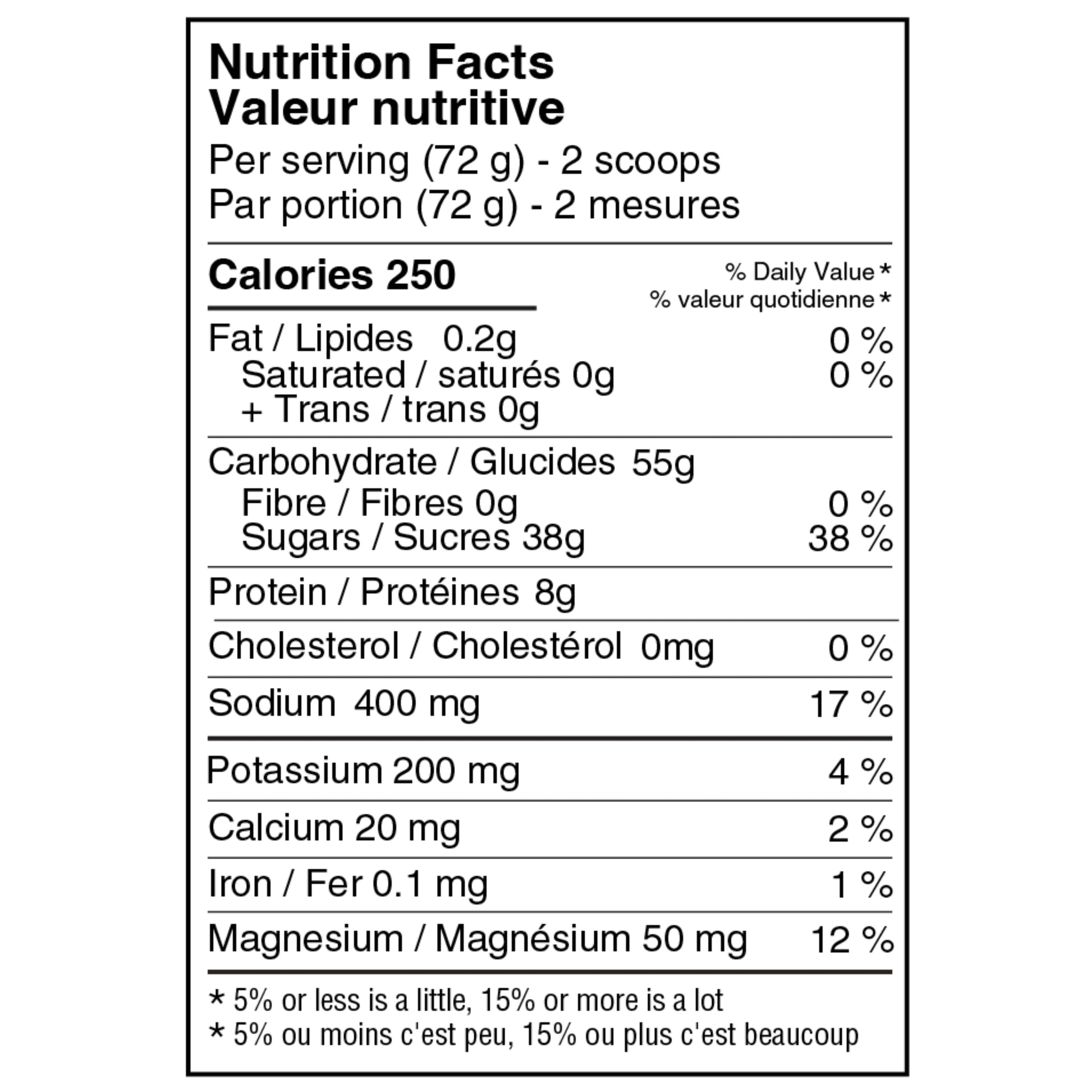 Nutrition facts label for a product with detailed calorie and nutrient information.