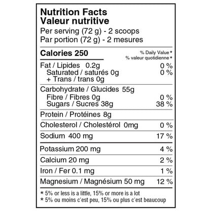 Nutrition facts label for a product with detailed calorie and nutrient information.