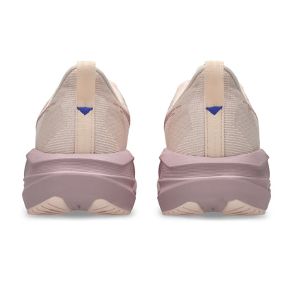 Pair of [ink Pink Asics running shoe on a white background