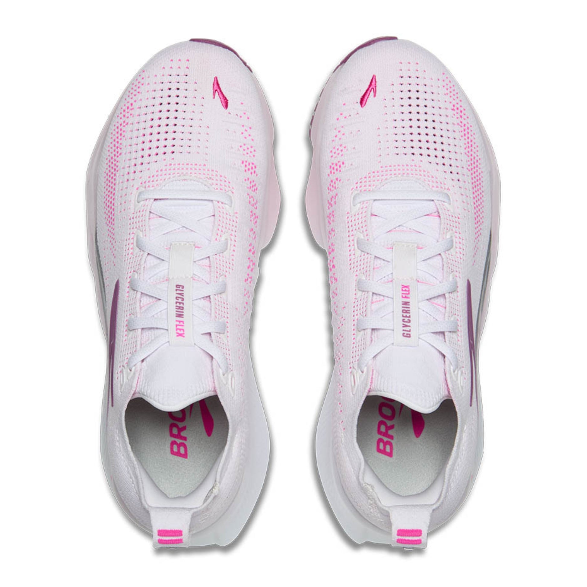 White Brooks running shoes with pink accents on a white background