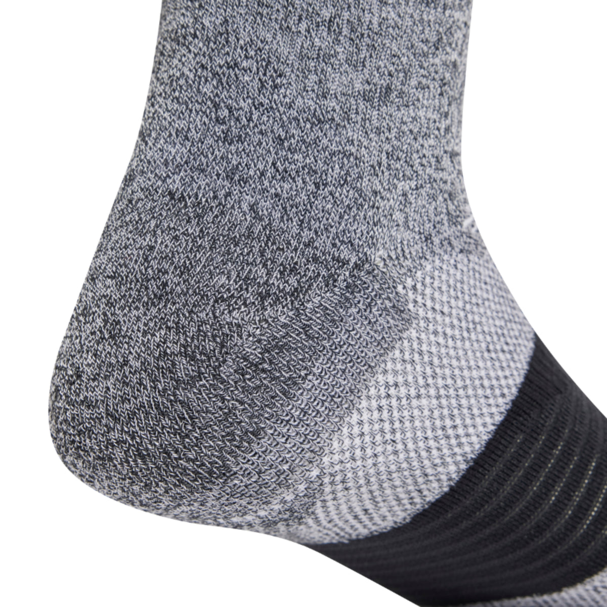 Close-up of a Adidas gray and back sock on a white background