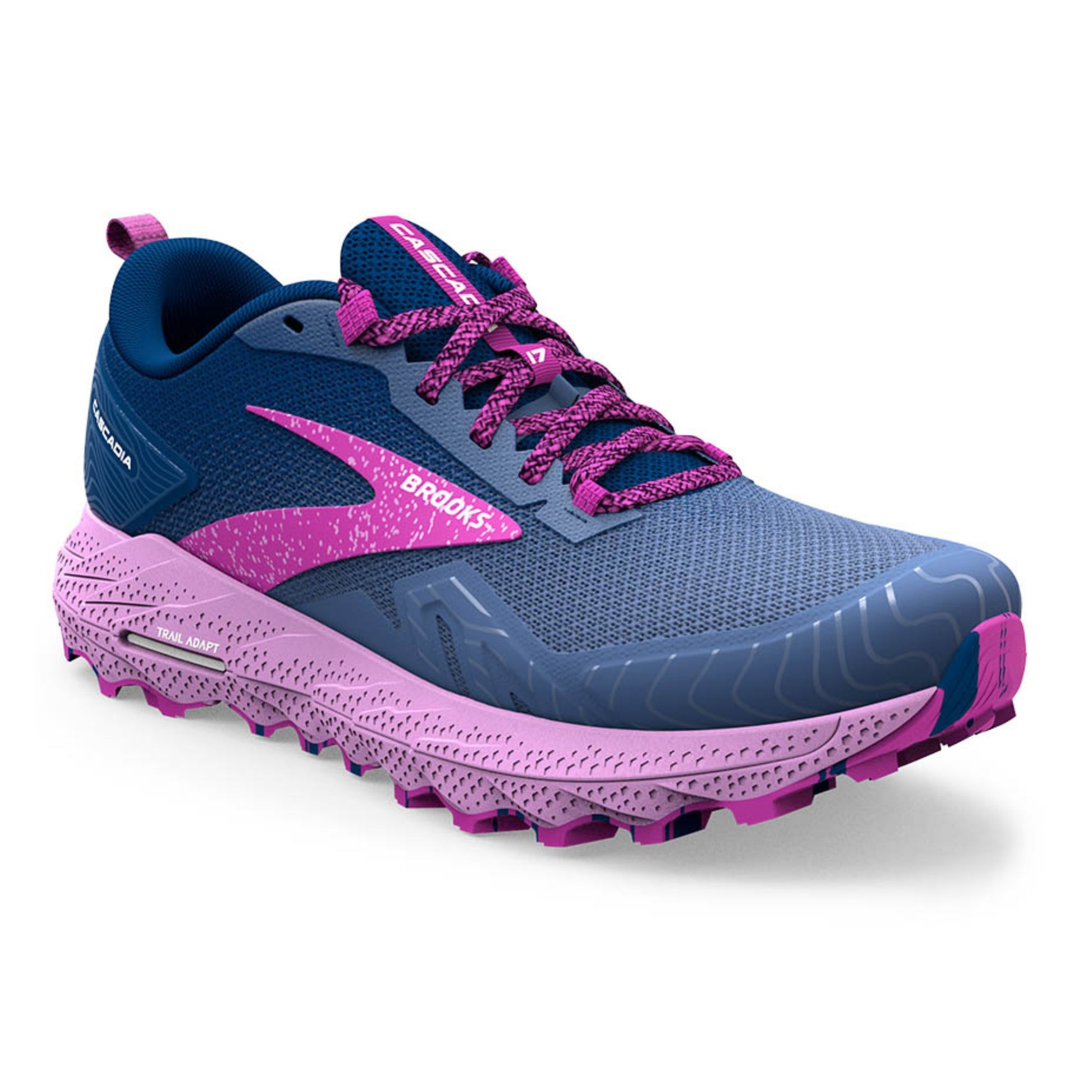 Blue and pink running shoe on a white background