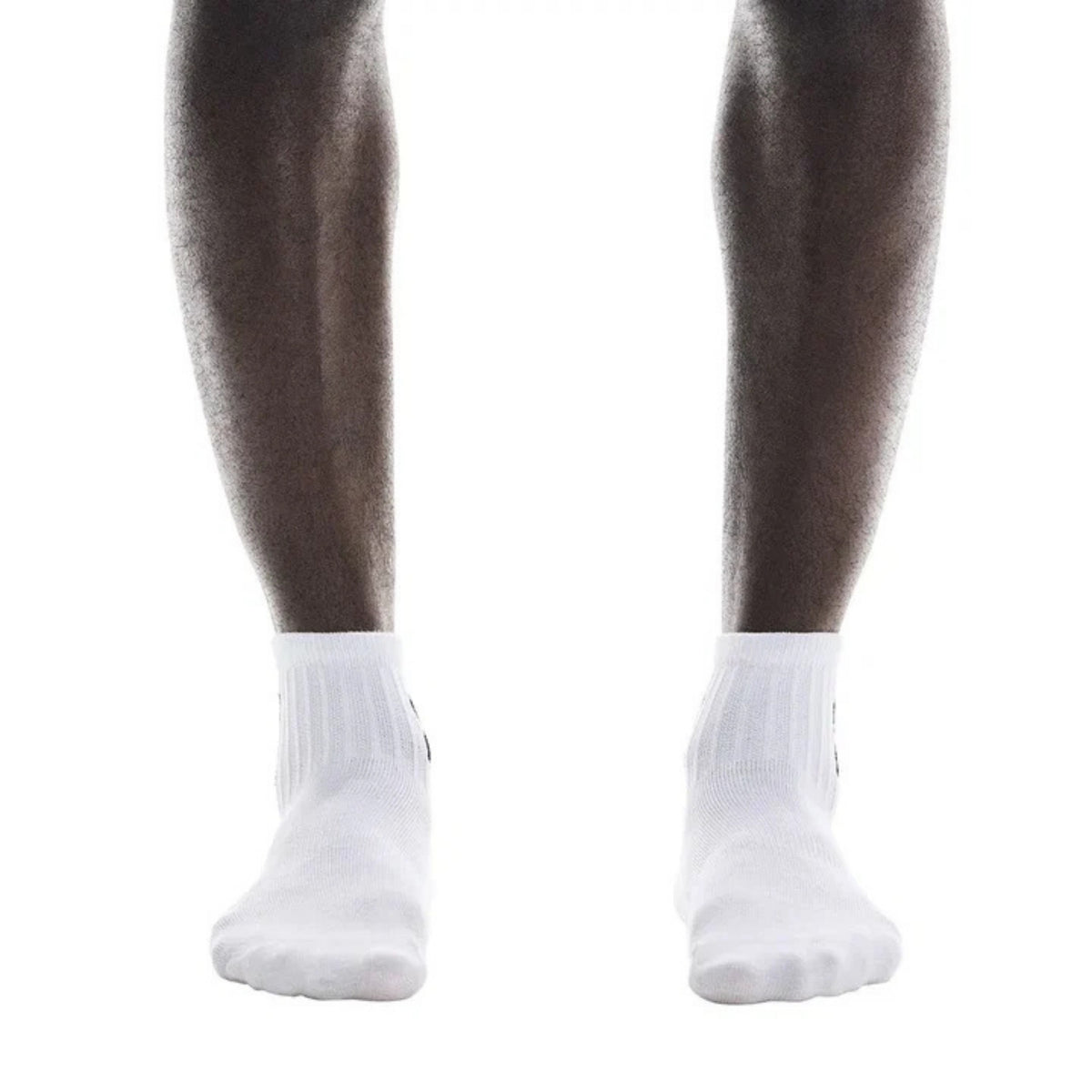 White ankle socks worn on a person's legs, shown against a plain white background.