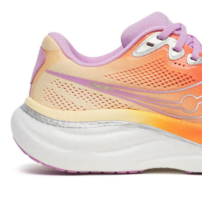 Orange and pink Saucony Ride 19 running shoe with a gradient design on a white background