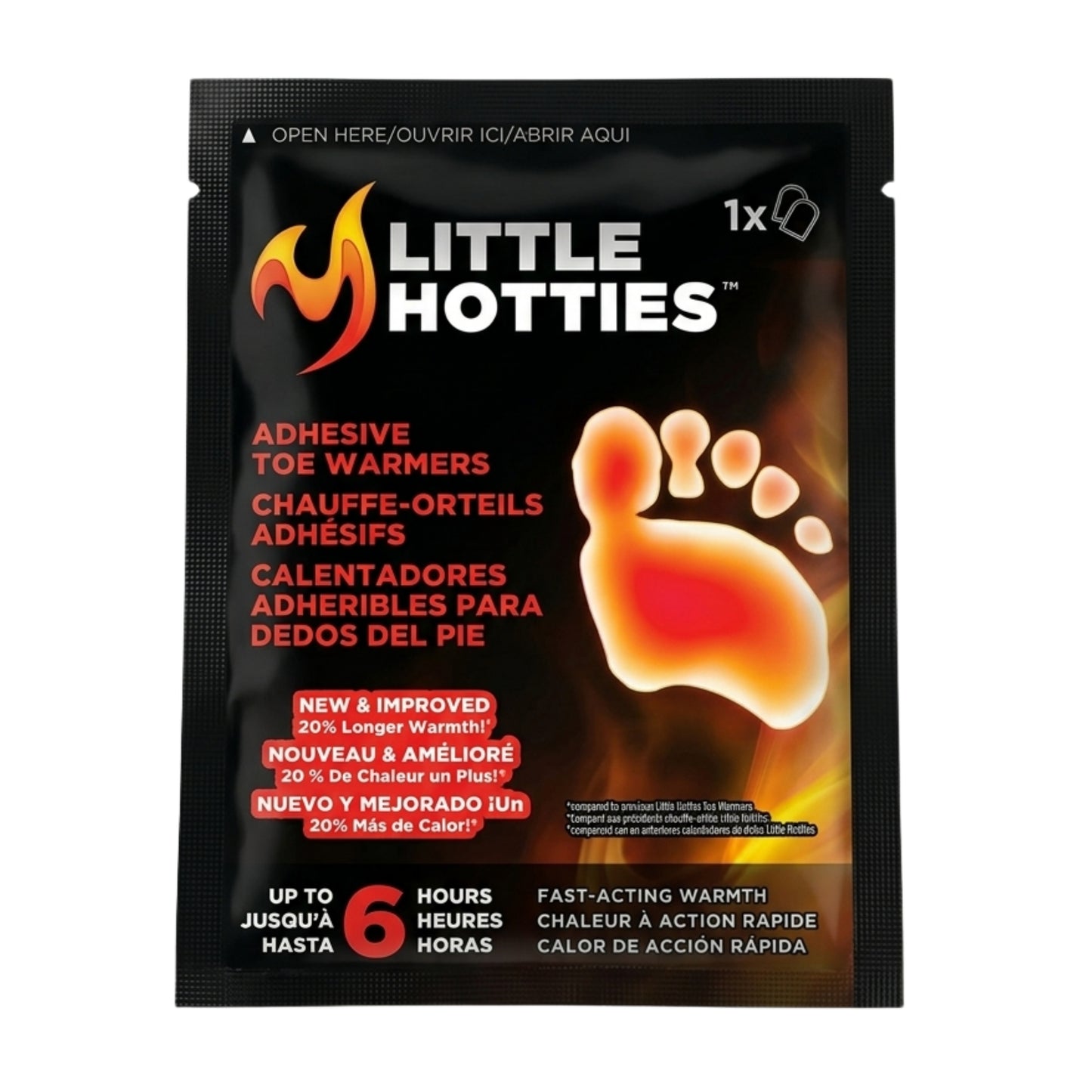 Little Hotties adhesive toe warmers packaging on a white background