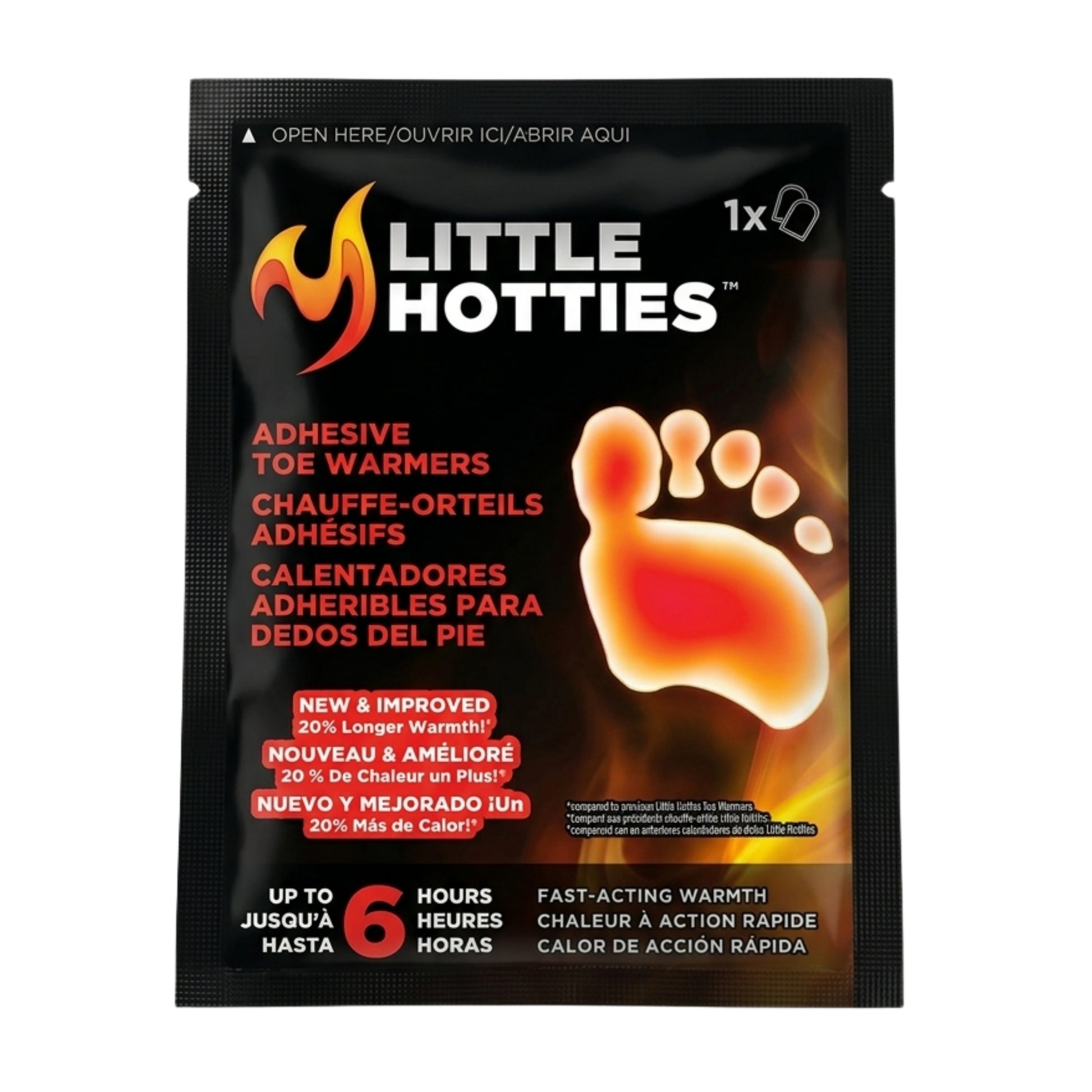 Little Hotties adhesive toe warmers packaging on a white background