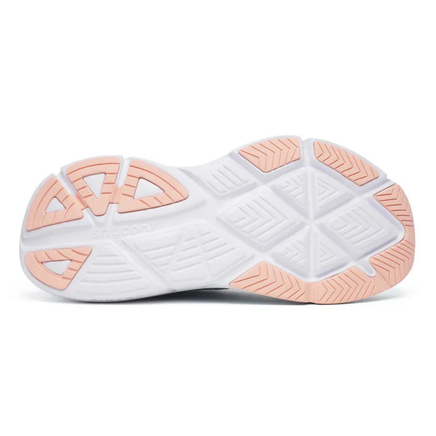 Bottom of a running shoe with light ink nd white sole