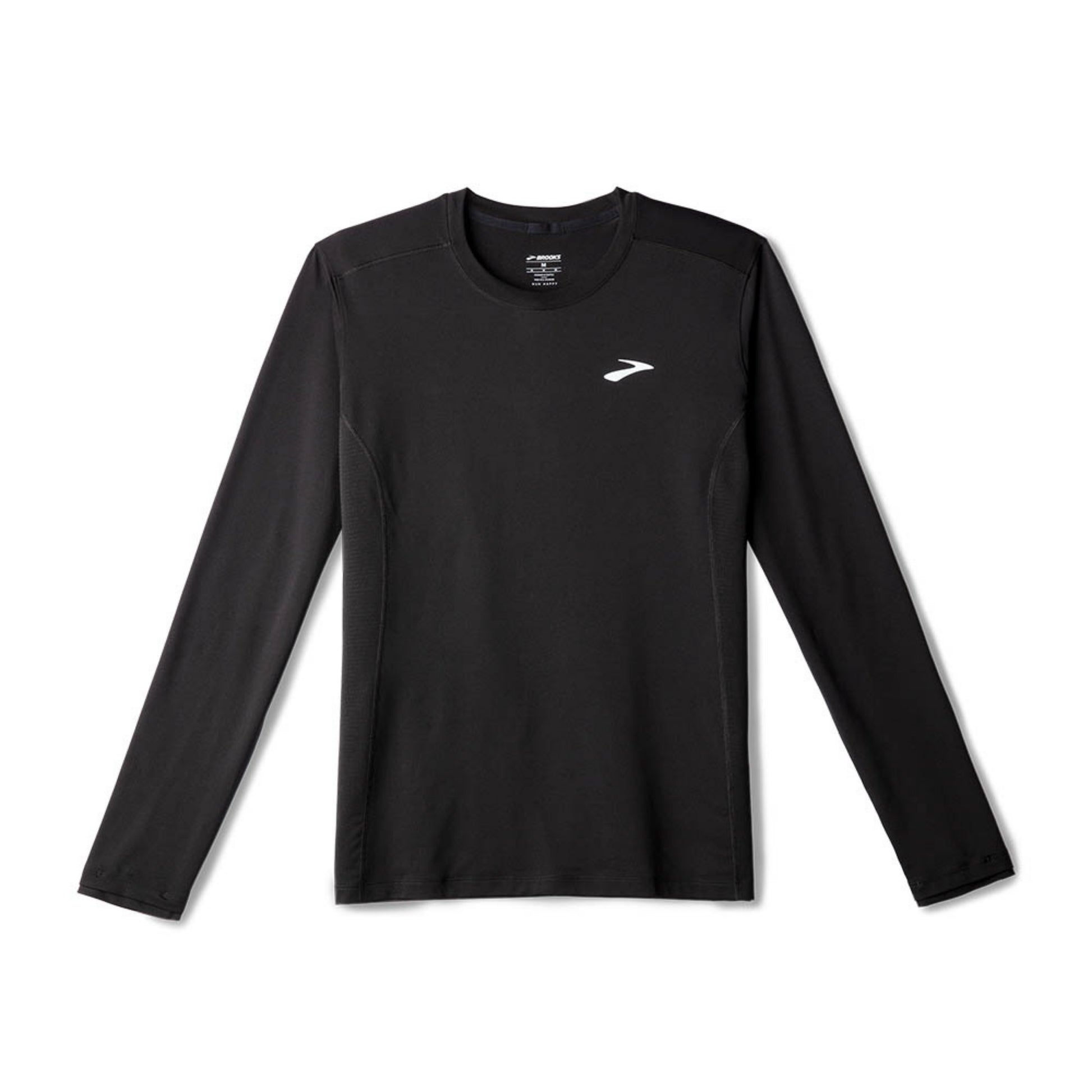 Black long-sleeve athletic Brooks shirt with a logo on a white background