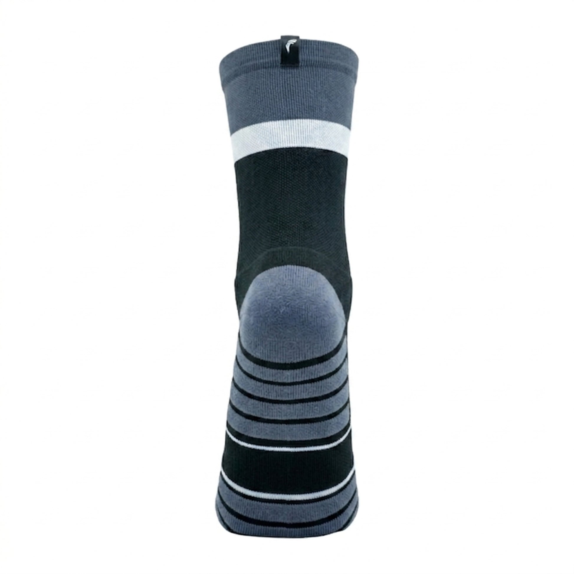 Black and gray sock with white stripe on a white background