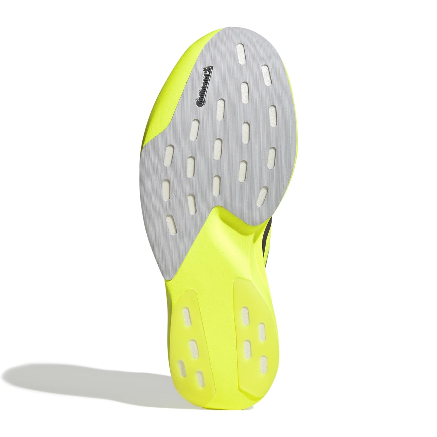 Bottom shoe sole with yellow and gray design on a white background
