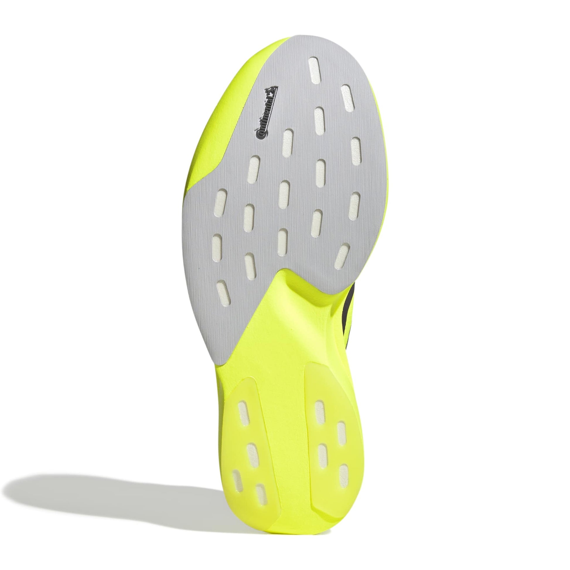 Bottom shoe sole with yellow and gray design on a white background
