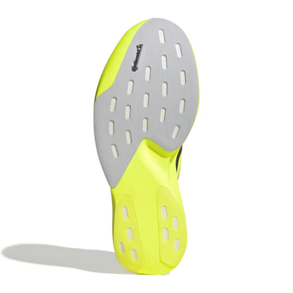 Bottom shoe sole with yellow and gray design on a white background