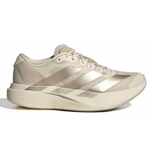 Beige Adidas running shoe on a white background