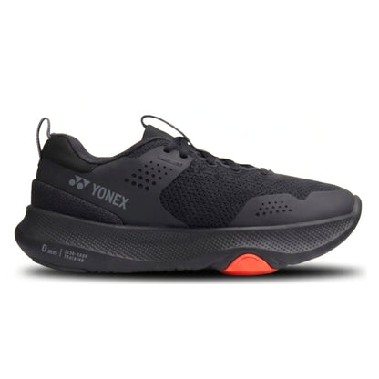 Black Yonex running shoe with Yonex branding on a white background