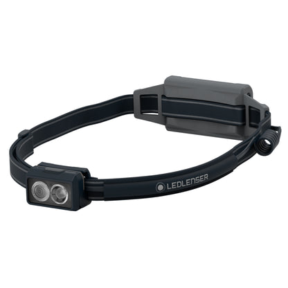 Black LED lenser headlamp on a white background