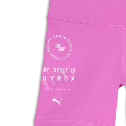 Pink Puma tights with 'My Sport is Hyrox' text and Puma logo on a white background