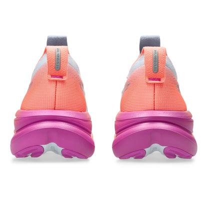 Back view of coral and pink soles on a white background