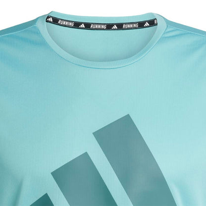 An Adidas mens running shirt focused on the collar with the word Running across it in the inside of the collar