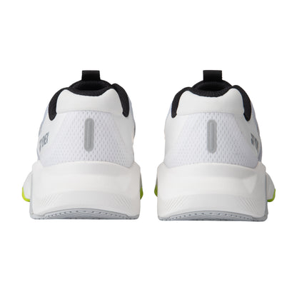 White Yonex running shoes with black and green accents on a white background