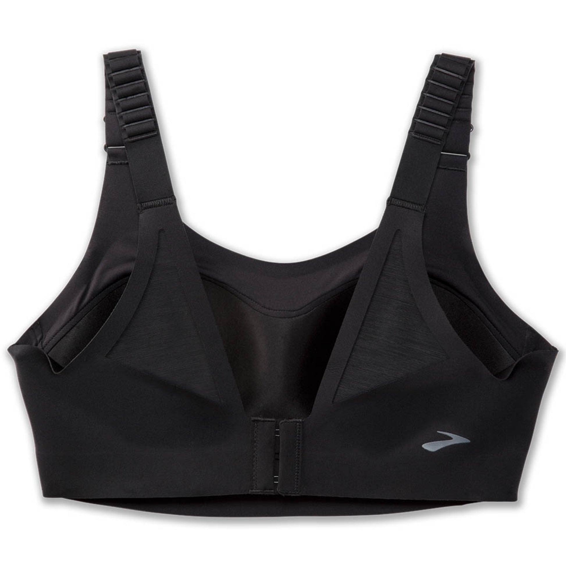 Black sports bra with brand logo on a white background