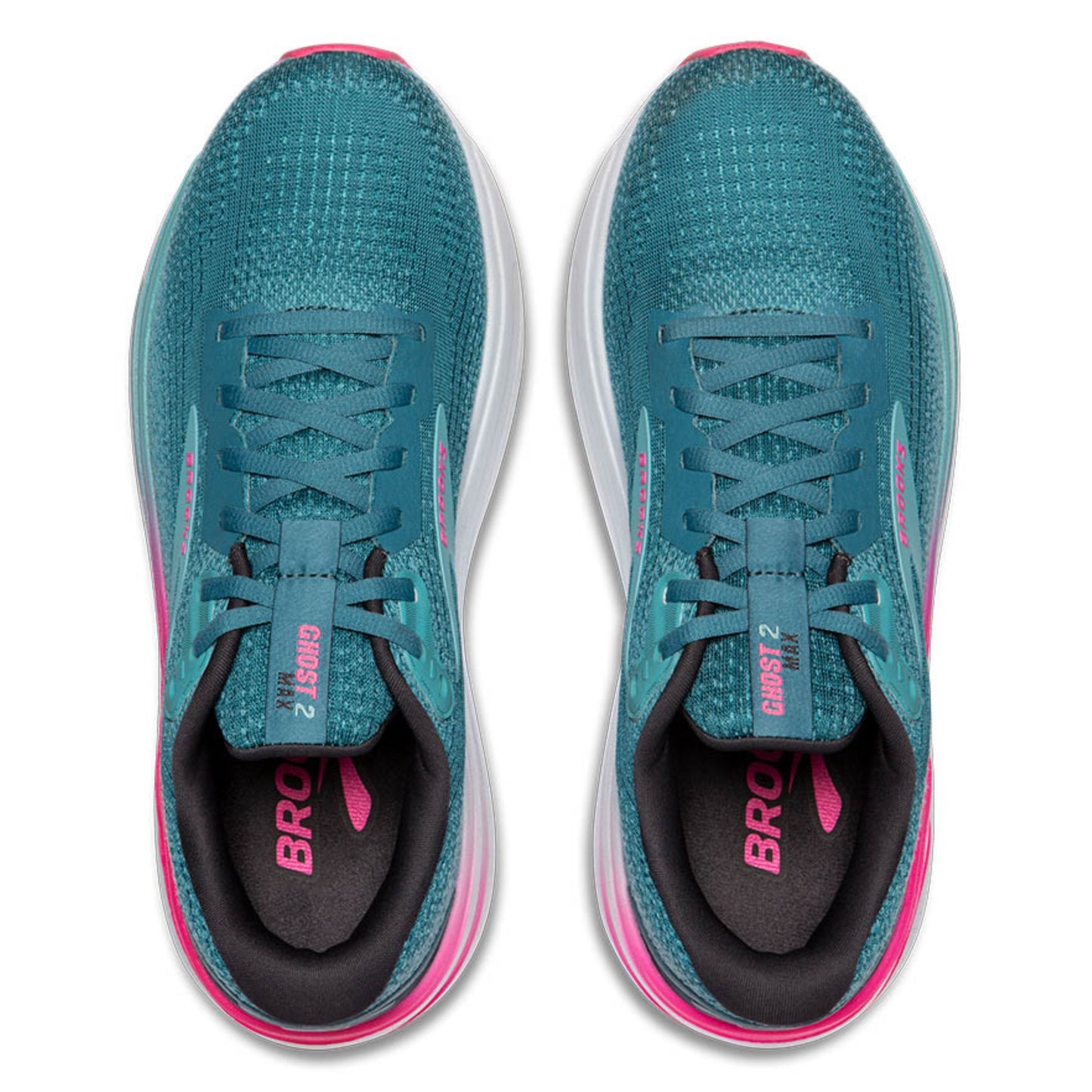 Storm blue and pink running shoes with 'Brooks' branding on a white background