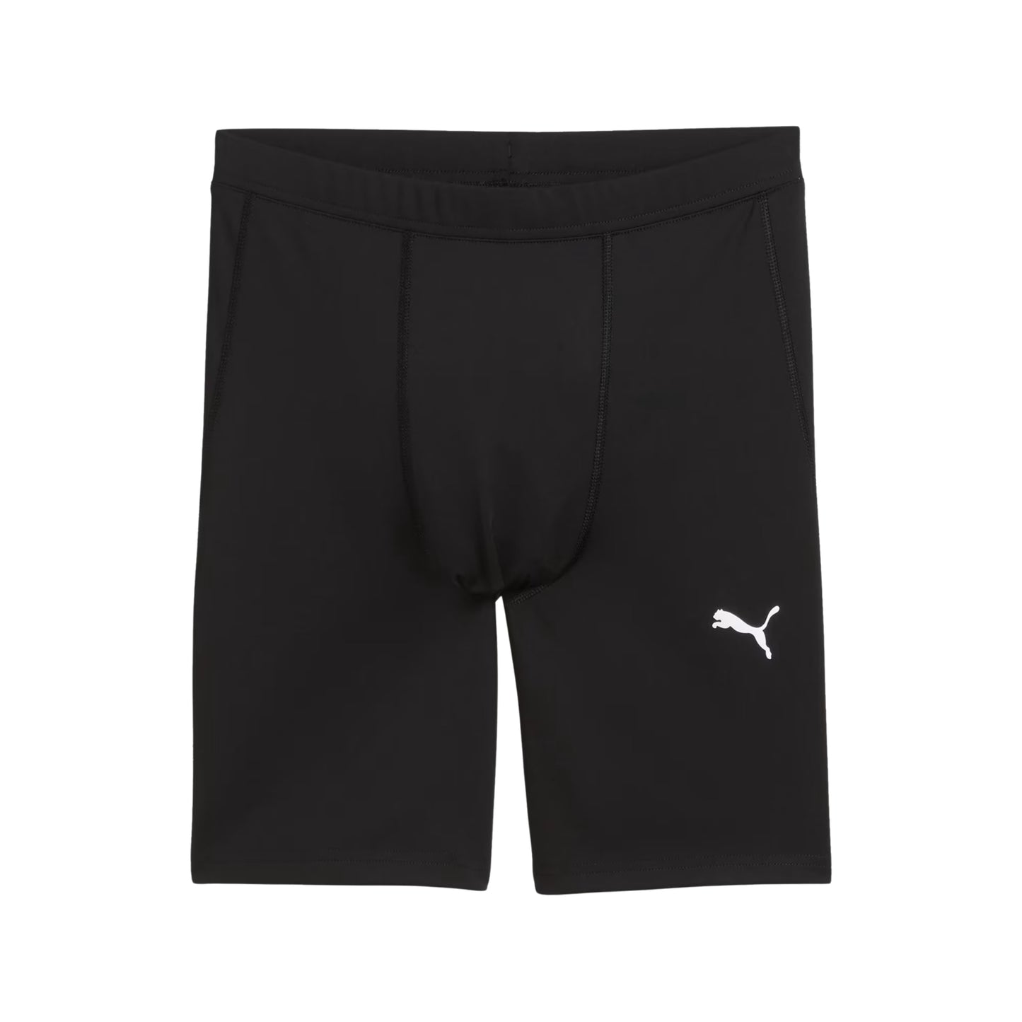 Black Puma tights with a Puma logo on a white background